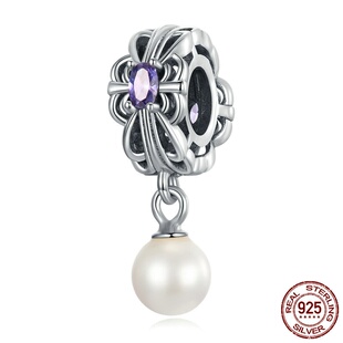 s925纯银珍珠流光串珠手链 紫色锆石贝珠镂空优雅珠子配件