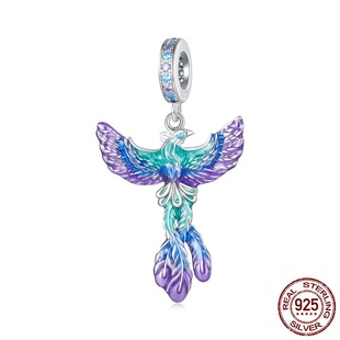 彩色渐变凤凰diy吊坠925纯银手链珠子配件时尚饰品