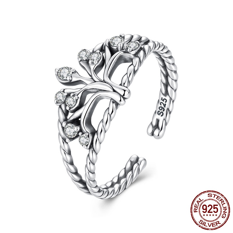 生命树开口可调节指环s925纯银