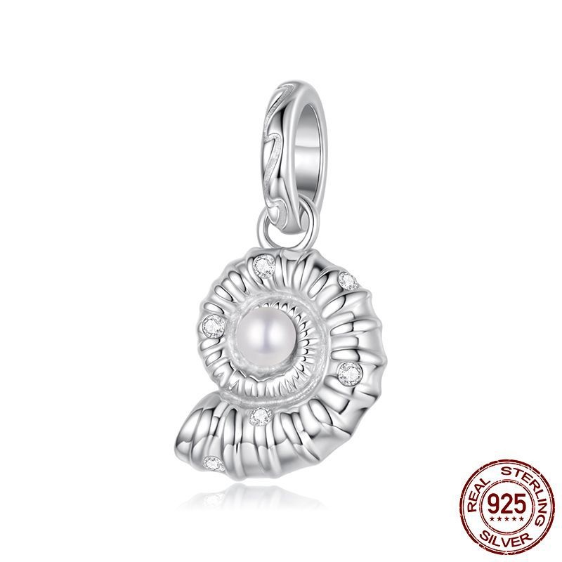 S925纯银海洋风时尚海螺珍珠吊坠