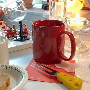 覆古韩式 ins风简约酒红色陶瓷马克杯子ins高颜值水杯子家用咖啡杯