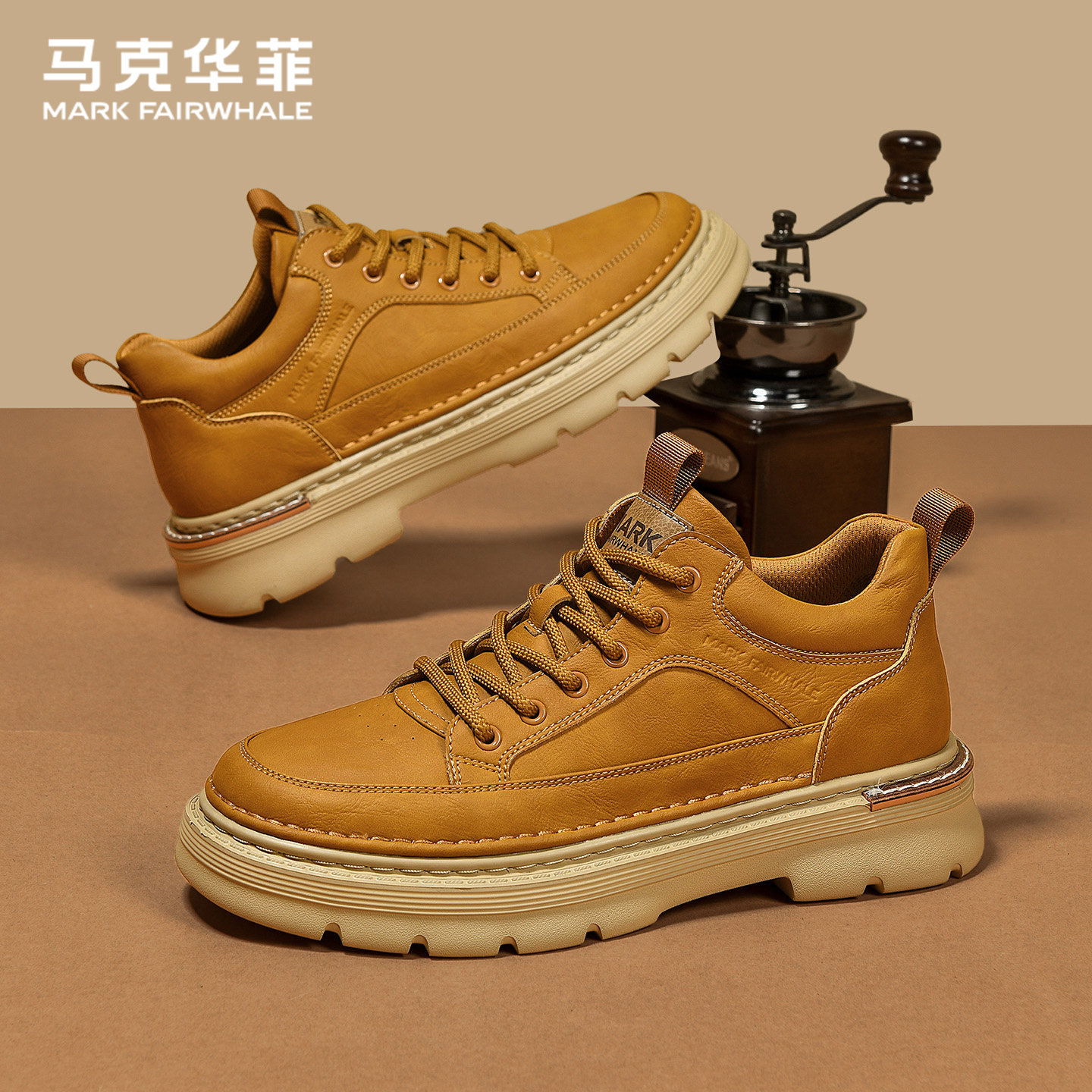 马克华菲商务英伦休闲皮鞋男士2025秋冬季新款增高工装低帮马丁靴,流行男鞋,工装鞋,淘宝优惠券,粉丝福利购,淘宝优惠卷