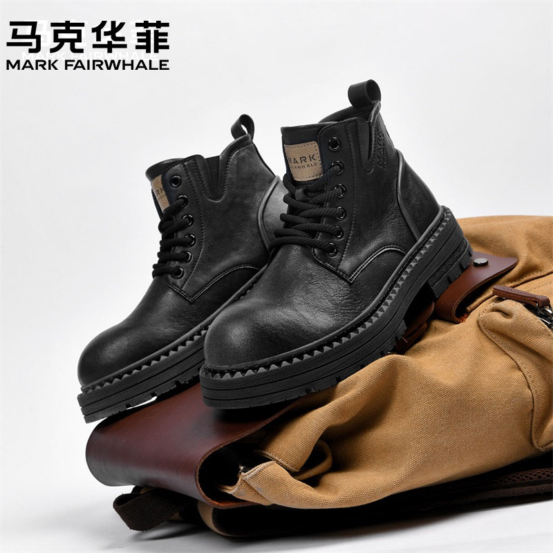 马克华菲黑色马丁靴男鞋工装靴图片