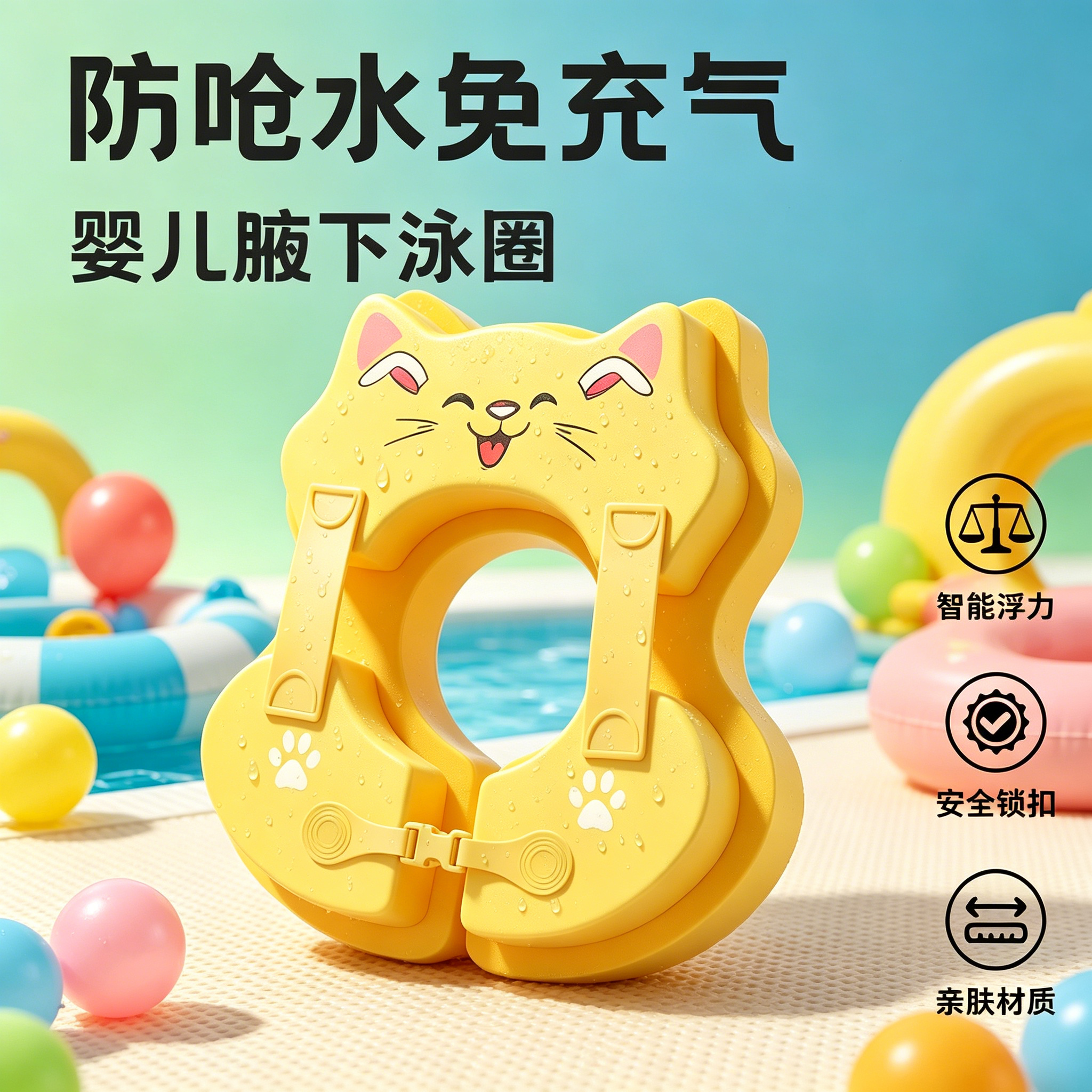 婴儿游泳圈腋下防侧翻新生趴圈