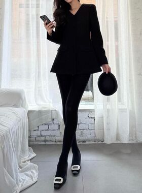 800D厚黑美学黑色打底袜加绒加厚保暖连裤袜显瘦天鹅绒打底裤秋冬