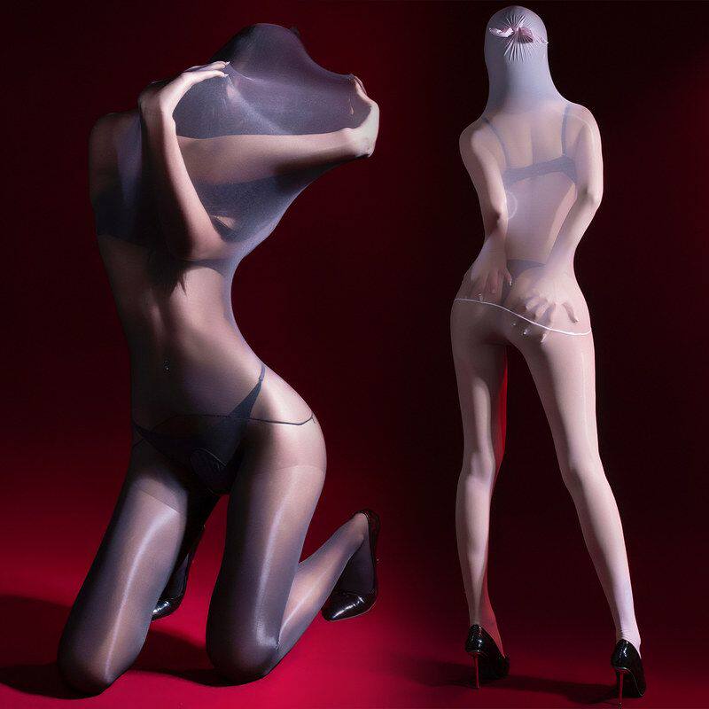 全包式束身连体丝袜油亮丝滑超薄性感纯色情侣互动紧身开档睡袋袜