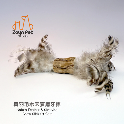 彩色羽毛逗猫棒磨牙天然木材