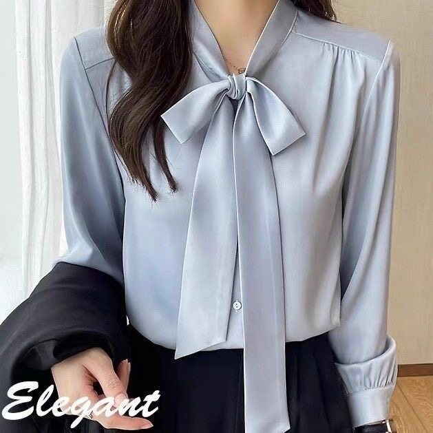 新款飘带雪纺衬衫设计春秋蝴蝶结衬衣2025长袖气质宽松上衣