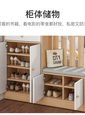 新品进门鞋柜用门口换鞋凳一体坐凳80/120cm长家带挂衣Z架入户门