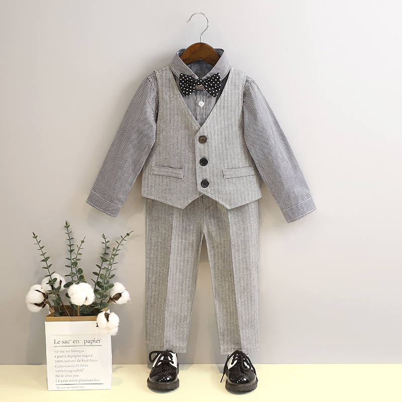 速发儿童马甲背心套装春款花童婚礼服宝宝生日周岁礼服男童英伦绅