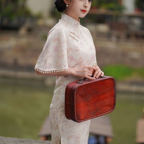 新品花开栀夏新中式国风提花改良旗袍2E024年夏季少女长款气质高
