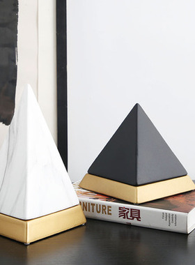 极速金色大理石纹金字塔陶瓷摆件北欧几何石头装饰品W房间玄关轻