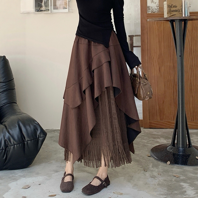 不规则半身裙女高腰拼接大摆伞裙