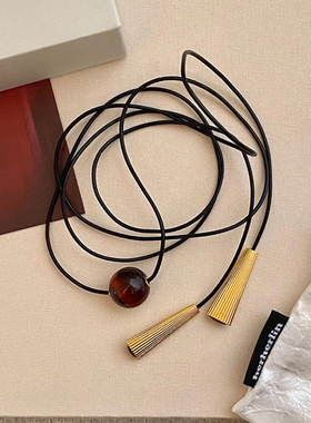 小众设计虎眼石皮绳项链女