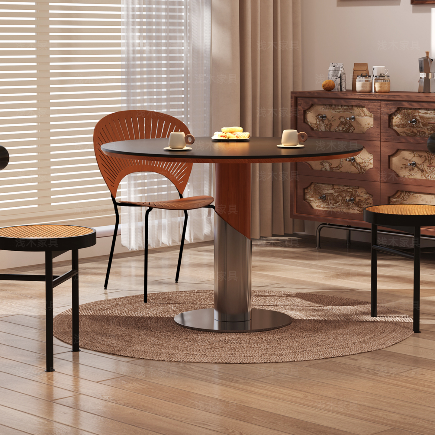 浅木北欧实木圆形餐桌椅小户型