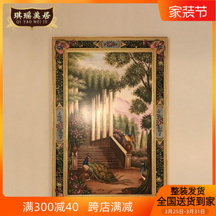 玄关装 欧式 画法式 饰画别墅走廊竖版 奢华金箔手绘孔雀木版 挂画