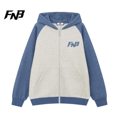 FNB美式复古拼接风连帽开衫卫衣男女情侣宽松拉链外套潮秋季新款