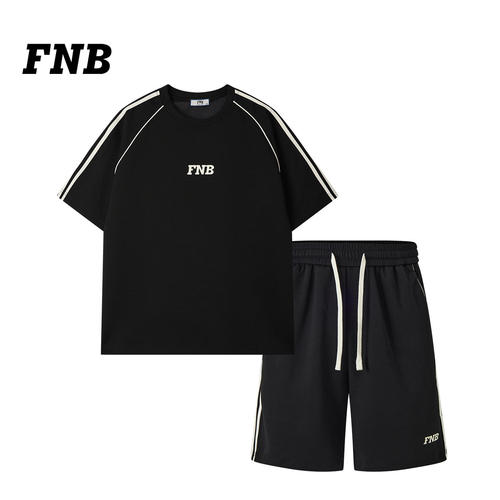 美国FNB2026夏新款撞色条纹短袖T恤套装男夏季宽松休闲运动两件套