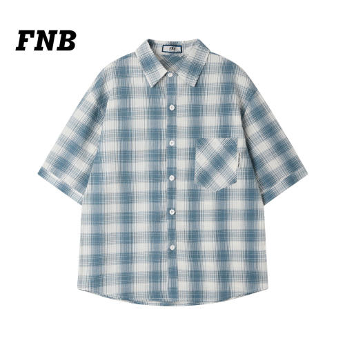 美国FNB2026夏季新款美式复古格子短袖衬衫男薄款宽松休闲衬衣