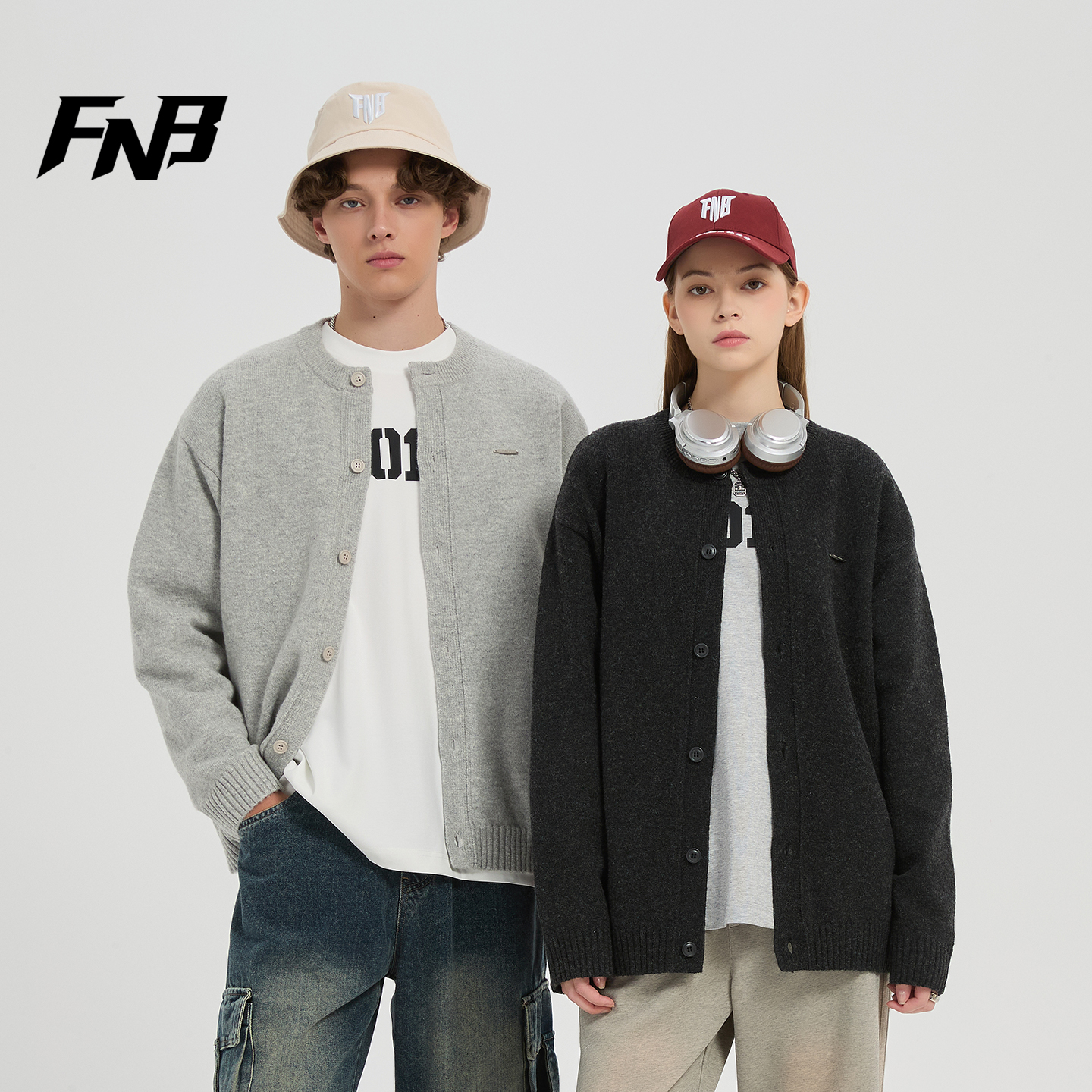 FNB美式潮牌字母开衫毛衣男女同款秋冬宽松轻奢针织长袖上衣外套