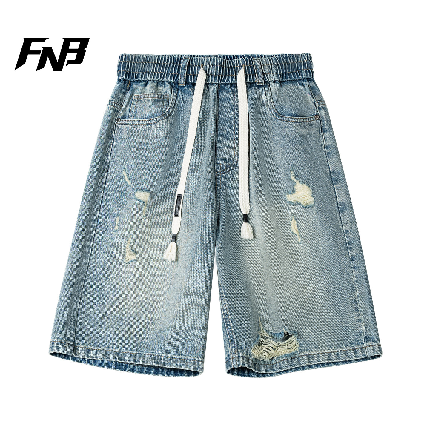 FNB美式潮牌夏季新款宽松百搭牛仔短裤破洞时尚中裤五分裤男女款
