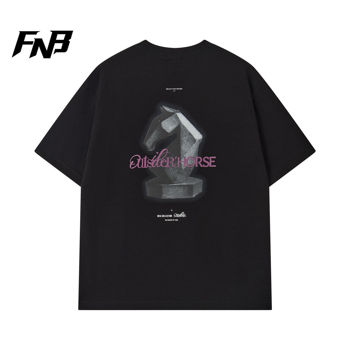 FNB黑色字母印花短袖T恤男女同款圆领休闲潮流半袖上衣