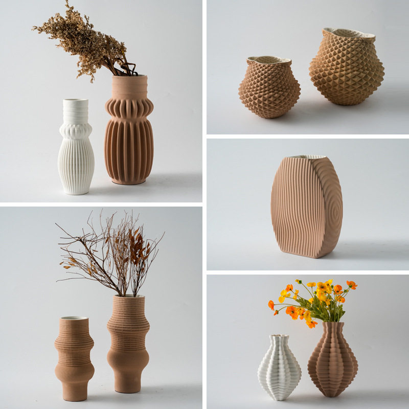 现代简约创意3D打印陶瓷亚麻色花瓶高级感摆件家居客厅桌面插花器,橡塑材料及制品,其他塑料制品,淘宝优惠券,粉丝福利购,淘宝优惠卷