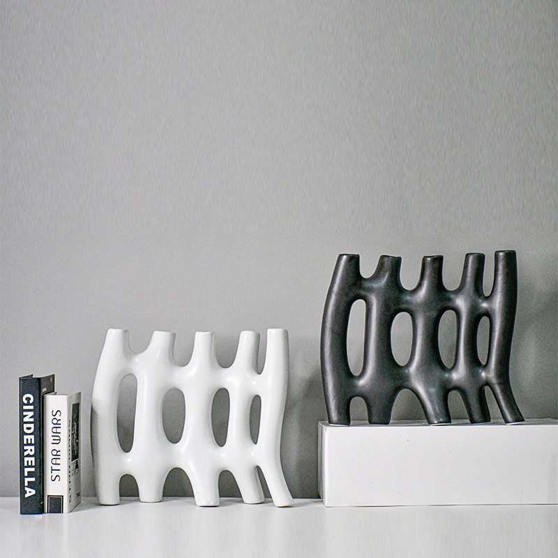 北欧现代样板房玄关软装饰品创意白黑花插客厅干花花瓶设计师摆件,橡塑材料及制品,其他塑料制品,淘宝优惠券,粉丝福利购,淘宝优惠卷