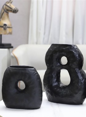 北欧创意几何黑色异形树s脂干花花瓶桌面摆件玄关客厅餐厅家居饰