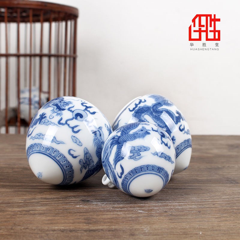 华胜堂 景德g镇手绘青花龙凤纹鸡心罐鸟食罐画眉缸鸟杯 鸟笼配件