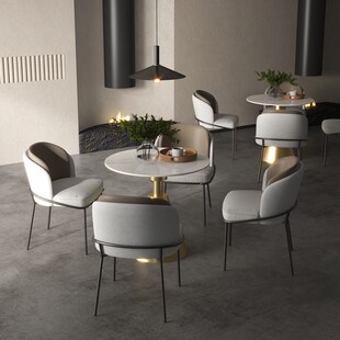 北欧轻奢岩板f小圆桌商务洽谈桌椅组合售楼休息区接待美容院会客