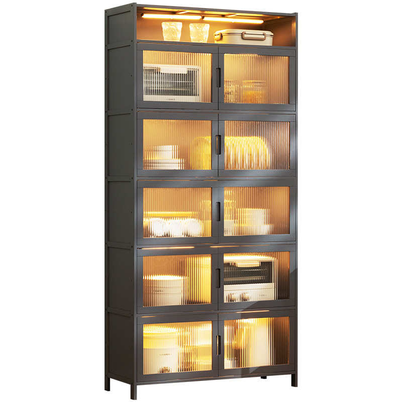 厨房置物架落地多层置物柜带门多功能橱柜碗筷Q盘碟锅具电器收纳