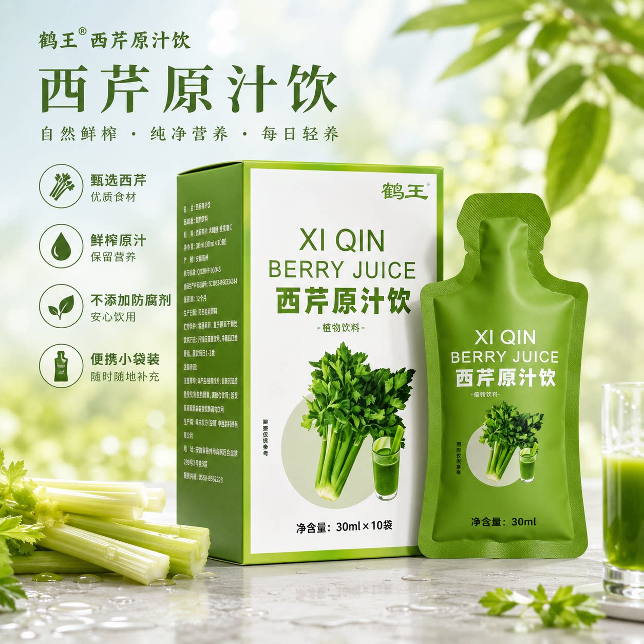 鹤王西芹原汁饮果蔬菜汁芹菜汁抗纯果蔬汁/纯果汁