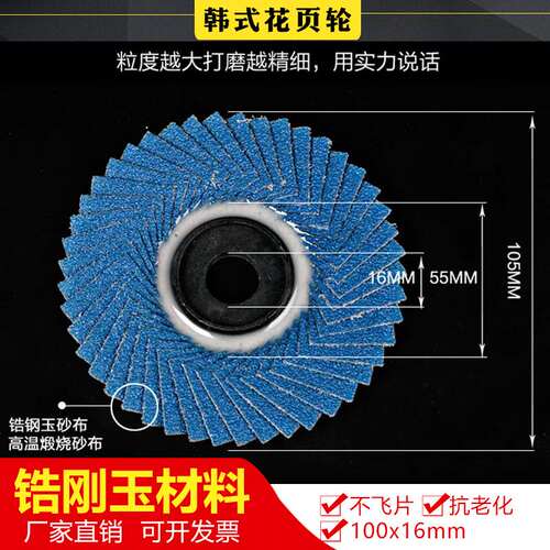 新品可弯曲花f型叶轮 角磨机软百叶片磨光抛光打磨片不U锈钢蓝色