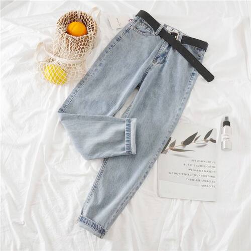 新品Plus Size High Waist Boyfriend Jeans Women Fashion .Blue