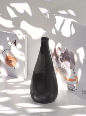 新品陶瓷花瓶简约满n天星黑陶客厅家居摆件插花日式现代黑色干花