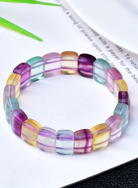 极速天然水晶七彩西瓜萤石手排紫绿萤石原石S女款手串节日礼物