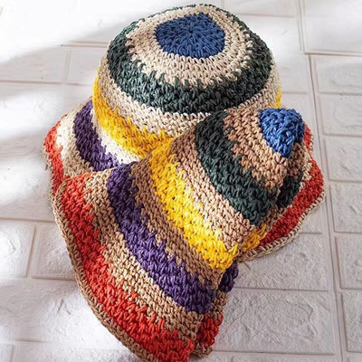 极速Rainbow Color Womqens Straw Hats Straw Hat Panamas UV Pr