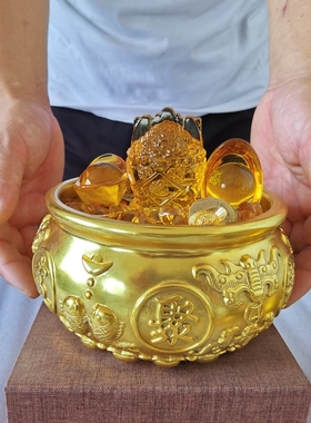 极速纯铜聚宝盆摆件礼品招财家居客厅开业精致Q全铜八福蝙蝠聚宝