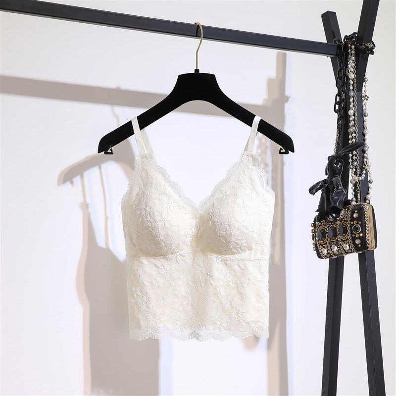 新品大码胖MM蕾丝美背春季新款抓C毛吊带背心百搭带胸垫一体内搭