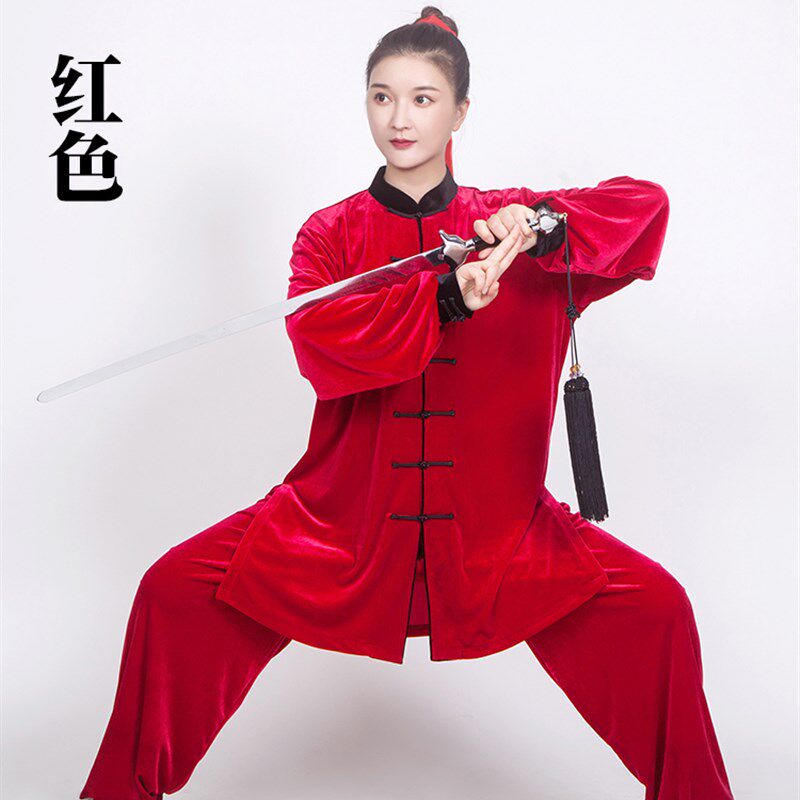 新品太极服2f024年新款女秋冬季高端金丝绒加厚太极拳练功服男长