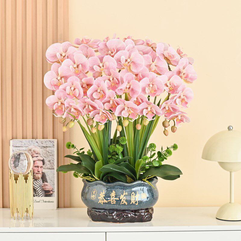 新品蝴蝶兰仿真花高品质现场v绿植插花瓶餐桌直播间假花盆栽电视