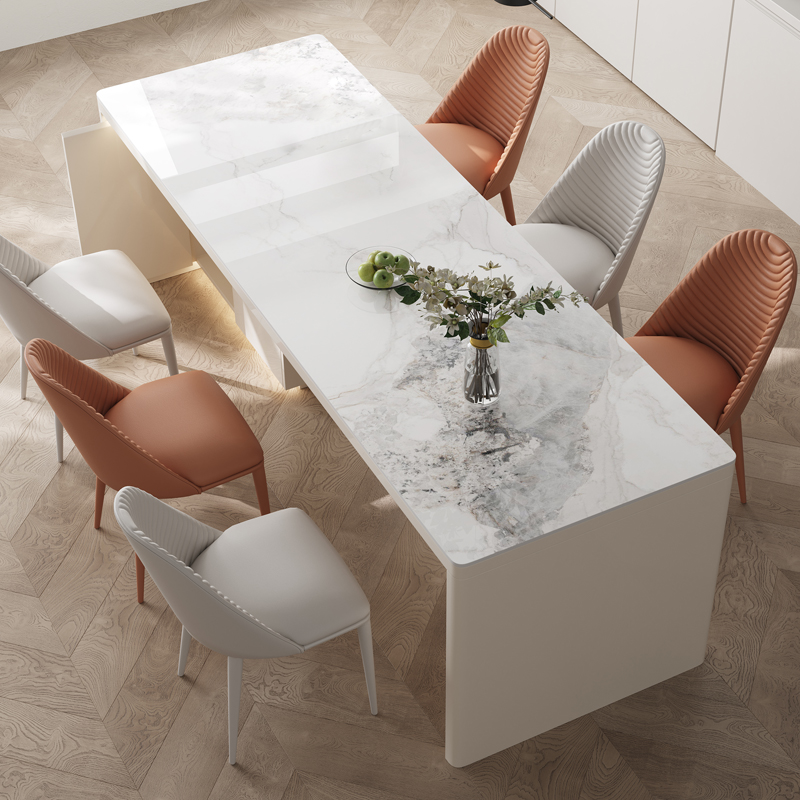 极速岛台餐桌一体家用岩板齐平款奶油风中岛台简约厨房.圆弧形储