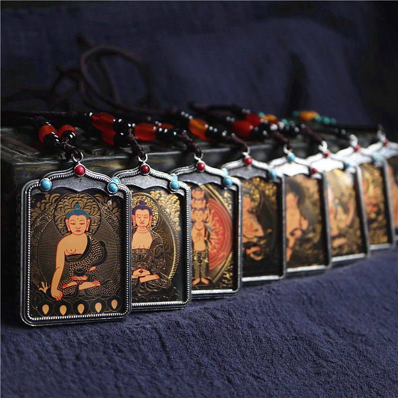 极速文玩小尺f寸唐卡佛牌项链吊坠挂件大黑天释迦摩尼观音男女随