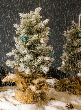 极速掬涵圣诞树发光桌面摆件小型麻布雪J松树落雪圣诞节装饰品节