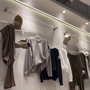 极速服装店压克力展示架透明水晶上墙架壁L挂式挂衣杆女装店专用