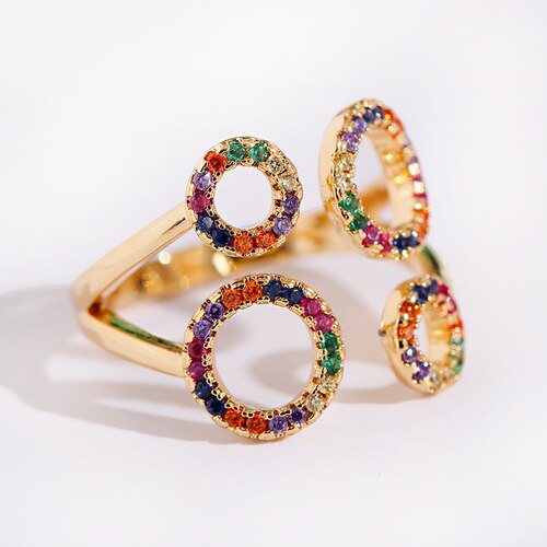 极速Fashion Womens Copper Flower Geometry Corful CZW Rings