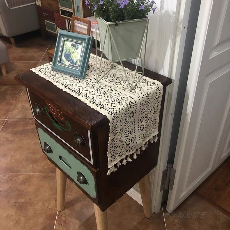 极速美式a乡村桌旗镂空复古棉线钩针桌旗蕾丝桌布森系电视柜茶几