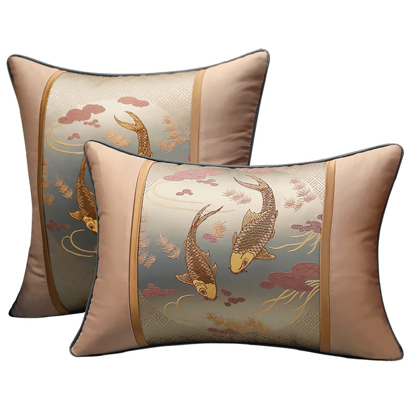 极速蓝色红木沙发靠垫抱枕绣花靠枕床头大靠背套新中式Y芯床头靠