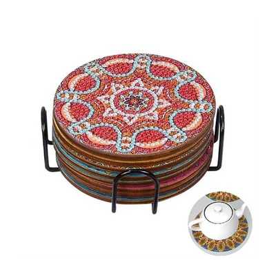 极速8pcs Home Decoro Diamond Art Wooden Coaster Clear Pictur